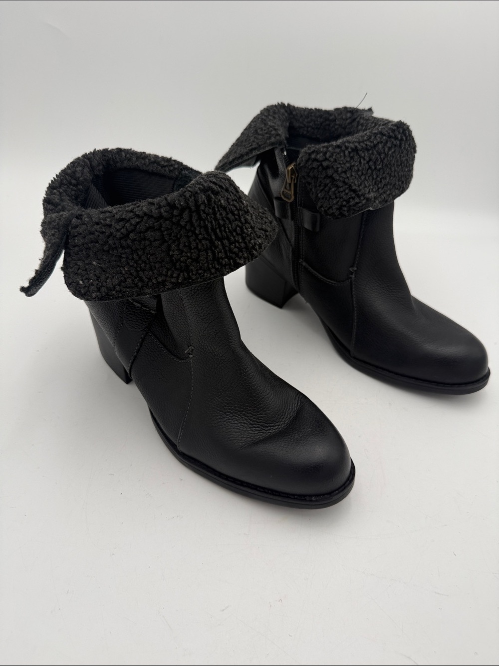 Sporto Black Fold-Over Sherpa Ankle Boots  women 9.5M fall winter office casual